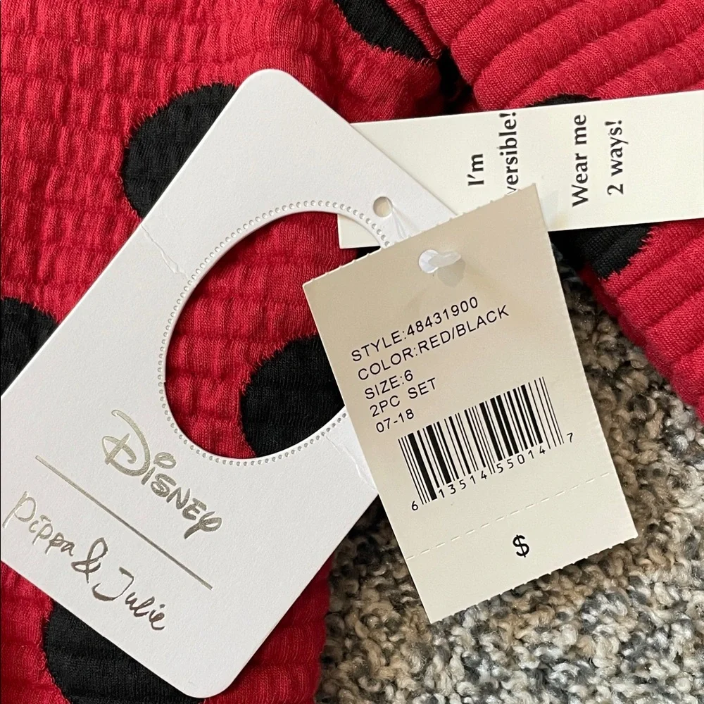 Disney Minnie Mouse Polka Dot Reversible Sweatshirt and Pearl Puff Beanie NWT